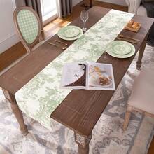 Spring Table Runner, Green Floral Bohemian Style Table Runner, Suitable For Cafe, Restaurant, Kitchen, Sage Color - Multicolor - View 12