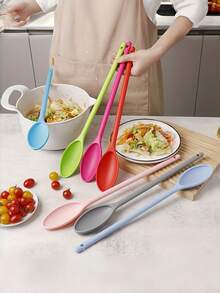 1pc Candy Color PP Salad Spoon, Kitchen Small Food Mixing Spoon, Long Handle Cooking Fruit Dessert Spatula - Multicolor - View 8