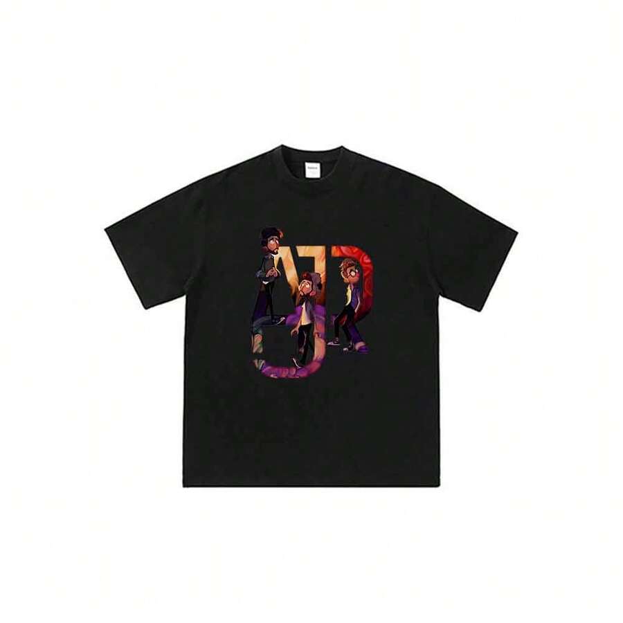Camiseta unisex de manga corta con estampado gráfico de dibujos animados de anime de los miembros de la banda AJR. - Negro - Ver 1