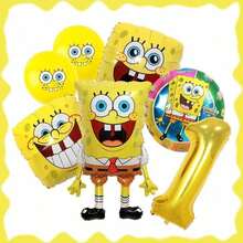 SpongeBob SquarePants Globos de números dorados del 1 al 9, personalizables, con globos con caras y redondos, adecuados para decoración de fiestas - Juego de globos de dibujos animados - Ver 5