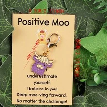 2D 6pcs Cute Highland Cow Inspirational Keychain Set. Artistic Fresh Healing Gift. Suitable For Backpack/Schoolbag/Phone Case DIY Decoration, Applicable For Father's Day/Birthday/Holiday Party/Graduation/Back To School/Daily Use. Exquisite Versatile And Fade-Resistant - View 6