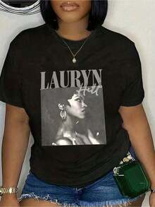 1 Piece Plus Size T-Shirts For Women, Lauryn Hill Graphic T-Shirt, (1 Piece) Casual Printed T-Shirt 100% Cotton, Short Sleeve Crew Neck, Cotton T-Shirt, For, Gift, Summer, Unisex 180g 100% Cotton - 黑色 - 查看 8
