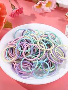 100pcs/Pack Colorful Shiny Elastic Hair Ties, Soft & Gentle For Baby & Girls Hair Accessories (OPP Bag) - Multicolor - View 10