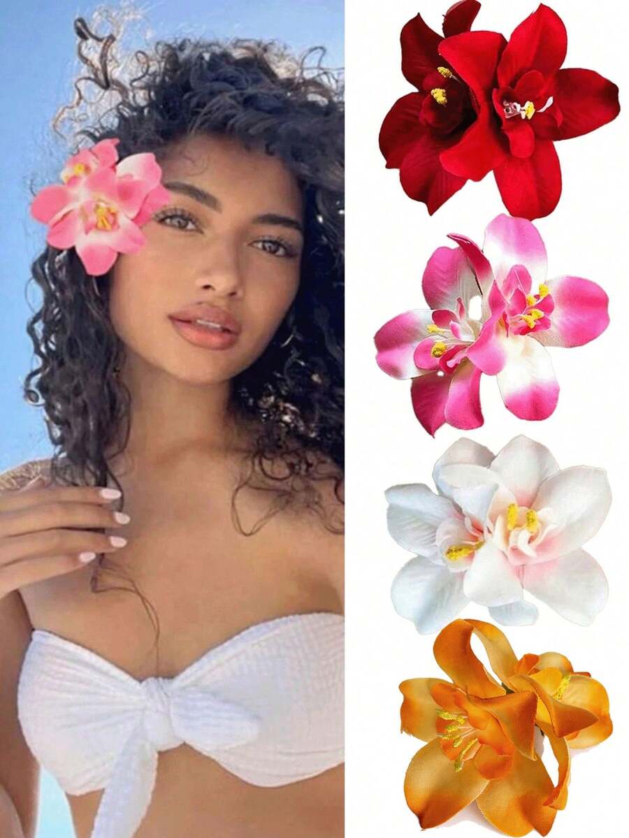 4 chiếc kẹp tóc hoa kiểu Hawaii nhiệt đới, kẹp tóc hoa cúc Gerbera nhân tạo nhiều màu sắc, thích hợp cho bãi biển mùa hè, tiệc Luau, đám cưới, phụ kiện tóc cưới phong cách Boho Chic ngày Valentine (Đỏ, Vàng, Hồng, Trắng), du lịch, sinh nhật. - Nhiều màu - Xem 1