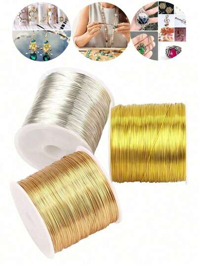 Dây kim loại màu vàng bạc 50/100m dùng để làm vòng tay, vòng cổ, tự làm đồ trang sức thủ công, không phai màu.
