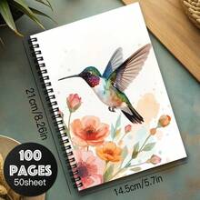 1pc Hummingbird & Floral Spiral Notebook, Office & Study Supplies, Suitable For Planning, Daily Recording, Unisex Gift - F - View 3