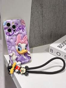 Disney Mickey Mouse Clubhouse Phone Case : 3D Fluffy Pattern Border Protector Phone Soft Phone Case With A Free Cute Mickey Bracelet Chain Lanyard, Mickey, Minnie, Goofy, Donald Duck, Daisy Duck, Pluto, For Apple 17 Promax 17 Pro 16 15 14 13 12 11 Pro Max XS Max X XR Soft Cover Summer Phone Case - trắng - Xem 5