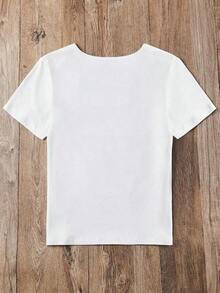 Playera de mujer 100% algodón manga corta con gráfico de rostro femenino estilizado, estilo relajado urbano, cuello redondo, transpirable para verano, modelo versátil - Blanco - Ver 2