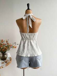 Conjunto de Playa Casual sin Espalda para Mujer, Estilo Bohemio, para Vacaciones, Festival de Música Hawaiana, Vacaciones Tropicales, Top Halter de Verano - Blanco - Ver 6