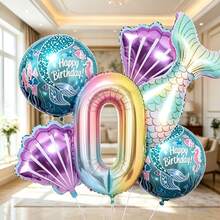 Set mit 8 Luftballons mit Farbverlauf-Zahlen, Meerjungfrauenschwänzen und Muschel-Designs. Perfekt für Geburtstagsfeiern, Themenpartys, Jahrestage, Familientreffen, Poolpartys, Strandpartys, Heimdekoration, Outdoor-Picknicks, Foto-Motive, - Übersicht 21