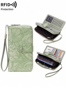 MIYIN Dompet Wanita dengan Perlindungan RFID, Resleting Melingkar, Kapasitas Besar, Dompet Panjang, Tempat Kartu Kredit dengan Tali Pergelangan Tangan, Motif Bunga Elegan, Dompet Genggam untuk Kerja - MultiWarna - View 15