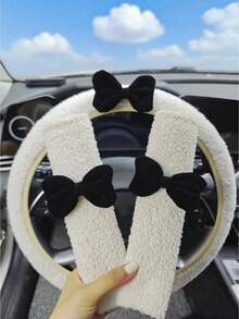 1/2/3pcs Set Cute Bow Decor Car Seat Belt Cover, Wool Steering Wheel Cover, Can Be Used In Combination, Adorable Car Accessories - Car Accessories Kit - View 15