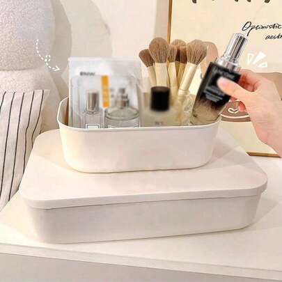 1pc White Plastic Storage Box, Suitable For Bedroom, Living Room, Study, Wardrobe, Can Store Clothes, Toys, Books, Dustproof And Moisture-Proof