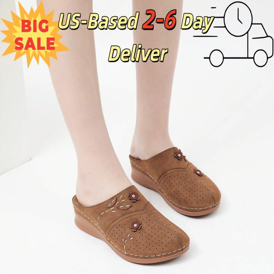 Ecetana Women's Printed Cut-Out Wedge Sandals | Breathable Arch Support Slides With Moisture-Wicking Lining & Comfortable Heel Design | Perfect Walking Sandals For Beach Vacations, Summer Travel And Casual Outings. Lightweight Fashion Footwear For Style-Conscious Women.Women's Summer Brown Sandals.Sandalias Elegantes De Mujer,Plataformas De Mujer Elegantes. - màu nâu - Xem 1
