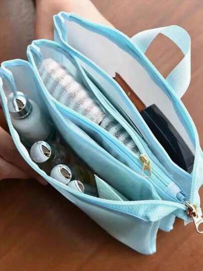 1 túi tote, túi đựng đồ vệ sinh cá nhân dung tích lớn, nhẹ, có khóa kéo đôi và nhiều ngăn, thích hợp cho du lịch, nghỉ mát, bơi lội, tập thể dục.