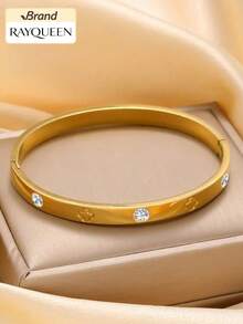 RAYQUEEN Versatile Stainless Steel Flower & Four-Leaf Clover Design Gold Bracelet Jewelry Set, Suitable For Daily Wear And Gift - Yellow Gold - View 5