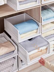 4 piezas Cesta de almacenamiento plegable para cajones, Organizador de armario apilable, Caja de almacenamiento con particiones para armario, gabinete, cocina, baño, Caja de almacenamiento de armario, Divisores de armario e insertos de estantería, Unidad de cajones de armario, Estantería escalonada, Estante de almacenamiento, Gabinete de cocina - Multicolor - Ver 8