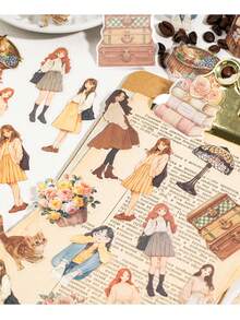 30 peças/Pacote Adesivos Decorativos de Personagem Retrô Feminino em PET à Prova d'Água para Junk Journal, Scrapbooking e Artesanato, 15 Designs de Padrão - multicolorido - Visão 3