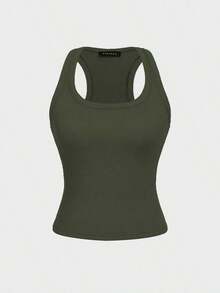 Camiseta sin mangas cuadrada Floreya para mujer, top casual de verano de ajuste ceñido sin mangas para capas, sencillo pero elegante, estilo deportivo, versátil para todas las estaciones en color blanco - Verde - Ver 3