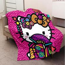 1pc Comfortable Hello Kitty Pink Plaid Pattern Flannel Blanket, Soft Polyester Knitted Design, Versatile Use, Machine Washable, Ideal Gift For Home, Travel, Outdoor, All Seasons - Perfect For Sofa, Bed, Office Or Travel, Watching Movies, Napping, Bedroom, Office, Car, Sanrio Blanket - Multicolor - View 5