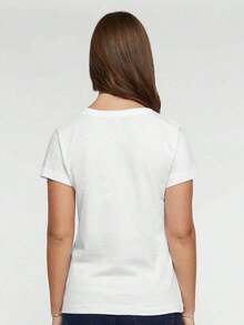Camiseta de Mujer con Cuello en V Estilo Años 20, Casual, Retro, a la Moda, de Manga Corta para Primavera/Verano, con Estampado Gráfico de Guepardo, Camisetas para Mujer, Regalo Maravilloso para una Amiga, Atuendo Diario, Versátil y a la Moda. - Blanco - Ver 3
