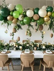 26/51pcs Green & Gold Balloons, 10inch Assorted Green Tone & Metallic Gold Latex Balloons, Suitable For Jungle Safari Birthday Baby Shower Party Decor - Set - View 8