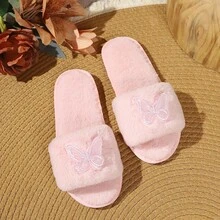 LANGRUIER 简约多色蝴蝶蕾丝拼接软底拖鞋,优雅休闲室内四季皆宜 - 粉色 - 查看 10
