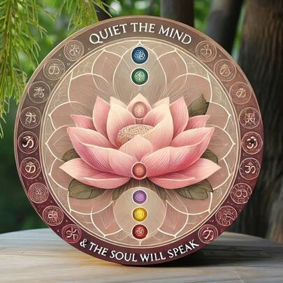 Trang trí tường bằng kim loại hình tròn 20,32cm với biểu tượng Chakra và thiết kế Mandala, khắc chữ "Lắng nghe tiếng nói bên trong" - Trang trí tâm linh trong nhà/ngoài trời cho nhà cửa, văn phòng, phòng tập yoga - Có lỗ khoan sẵn để dễ dàng lắp đặt, ý tưởng quà tặng độc đáo, trang trí phòng thiền, câu nói truyền cảm hứng, tác phẩm nghệ thuật tinh tế, hoàn hảo cho những người yêu thích chánh niệm, dạng phẳng 2D (vị trí lỗ ngẫu nhiên)