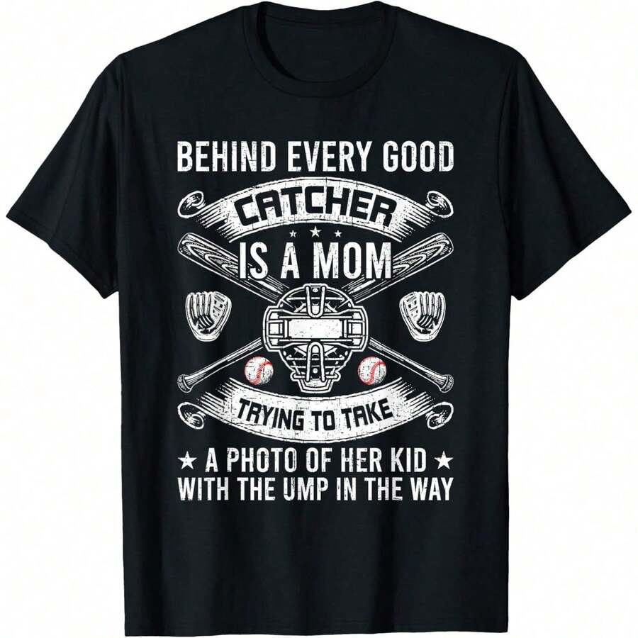 Behind Every Good Catcher Is A Mom Baseball Lover T-Shirt - Negro - Ver 1