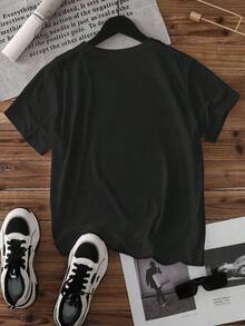 This Women's Basic Short-Sleeved T-Shirt Features The Phrase "Overexcited" And Is Comfortable, Breathable, Soft, And Lightweight. Its Simple, Casual Style Makes It Ideal For Everyday Wear And Outdoor Activities. - 黑色 - 查看 3