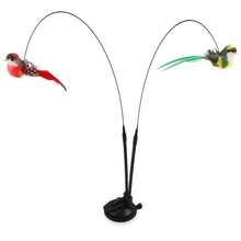 Vara interactiva para gatos con varillas dobles largas y base con ventosa fuerte, juguete de mano para gatos con plumas artificiales en rojo/verde, hecho de poliéster apto para gatitos y gatos adultos para jugar en interiores y exteriores - Ver 8