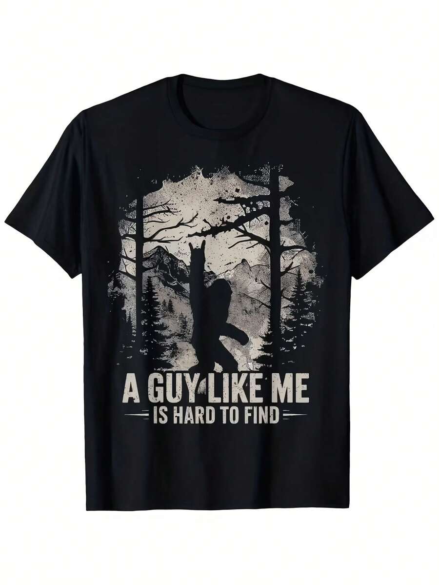 Camiseta Divertida de Sasquatch para Hombre y Mujer - Diseño de Criptid con Silueta de Pino y Sasquatch, Acabado Brillante, Transpirable, Adecuada para Caza, Camping, Fanáticos de la Criptozoología, Ropa de Exterior, Uso Casual para Entusiastas, TALLAS GRANDES - Negro - Ver 1
