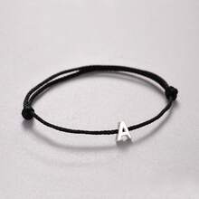 Vòng tay DIY màu đen tối giản bằng bạc Sterling 925, có thể điều chỉnh kích thước, phù hợp để đeo hàng ngày, trang sức bạc dành cho nữ, họa tiết 26 chữ cái, quà tặng sinh nhật. - màu đen - Xem 3