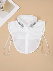 1pc Versatile Faux Pearl Studded Collar For Women, High-End Shirt Decoration Collar, Fashionable And Versatile Detachable Collar Accessories Women - White - View 3
