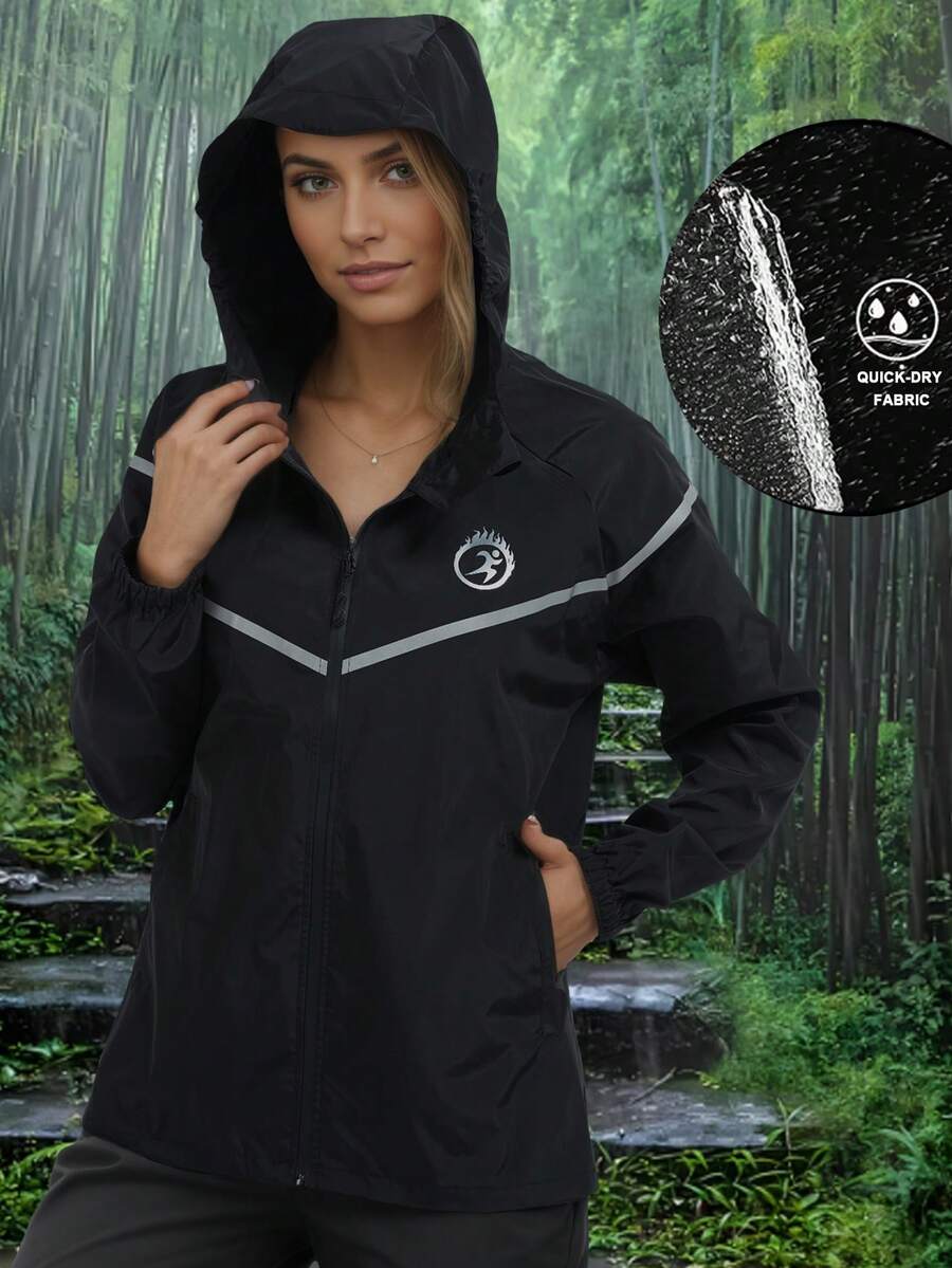Women's Raincoat, Waterproof Hooded Windbreaker, Lightweight Outdoor Travel Jacket - Black - View 1