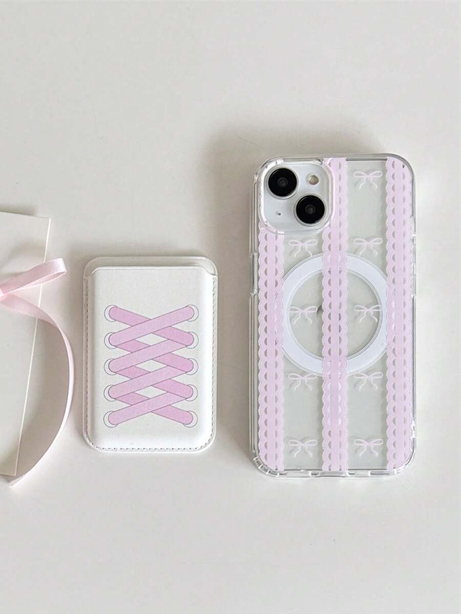 1 Pc, Bind Ins The Bowknot Is South Korea'ssmall Magnetic Suction Card Package Back Cardsets Of Leather Iphone17 Iphone17promax/Iphone16promax/Iphone15pro/Iphone14 Iphone13/12/11fit As A Family/Friend/Sister/Girlfriend's Valentine'sday Gift/Birthday Gift/Mother's Day Gift. - Pink - View 1