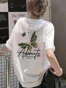 Camiseta de Verano de Manga Corta para Mujer con Diseño Elegante, Corte Ajustado, Estampado de Dibujos Animados, Camiseta de Manga Corta de Algodón Puro, Top, Camiseta Básica #   3333-Camiseta Unisex de Estilo Vintage Urbano, Holgada, de Algodón, Manga Corta y Cuello Redondo - Blanco - Ver 1