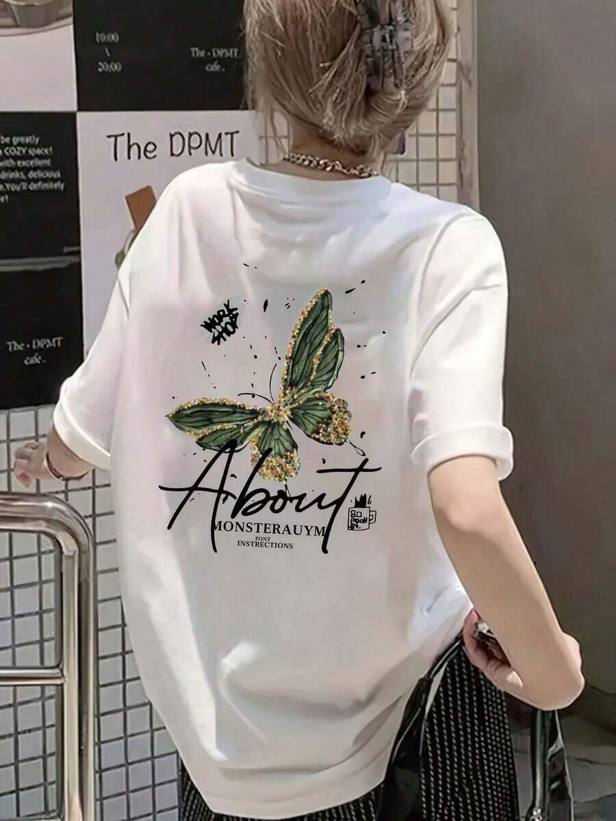 Camiseta de Verano de Manga Corta para Mujer con Diseño Elegante, Corte Ajustado, Estampado de Dibujos Animados, Camiseta de Manga Corta de Algodón Puro, Top, Camiseta Básica # 3333-Camiseta Unisex de Estilo Vintage Urbano, Holgada, de Algodón, Manga Corta y Cuello Redondo - Blanco - Ver 1
