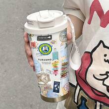 1个/5个装 500毫升不锈钢保温咖啡杯，“开启冒险之旅”——复古世界地图和邮票图案不锈钢旅行杯，专为热爱冒险的旅行者设计，也是馈赠佳品。带手柄，轻巧便携，适合旅行、健身、办公和上学使用。 - 彩色 - 查看 17