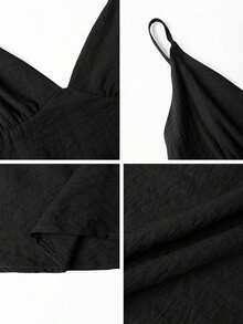 Conjunto de 2 piezas para mujer : Top de camisola elegante y pantalones holgados con cordón, camisola de lino con escote en V profundo y diseño sin espalda, y pantalones de cintura relajada, conjunto sexy, lindo y elegante para el verano - Negro - Ver 11