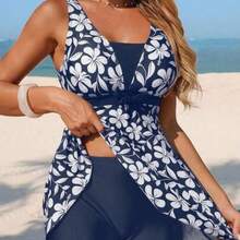 Swim Lushore 26SS Women's Spring/Summer Beach Dress, Boho Floral Print For Beach Vacation, Elegant Romantic Bow-Tie Beach Dress With Shorts, Suitable For Outings, Beach, Afternoon Tea, Picnic, Party, Daily Wear, Leisure, Outdoor Sports, Fashionable Outfit - Azul Marino - Ver 1