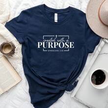 Camiseta para Mujer con la Frase 'Created With A Purpose Bible', Camiseta Holgada de Cuello Redondo - Negro - Ver 11