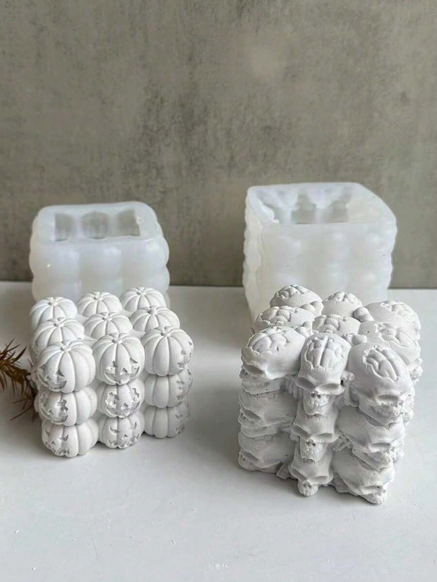 1 khuôn nến silicon hình đầu lâu và bí ngô Halloween - Hình vuông - Xem 1