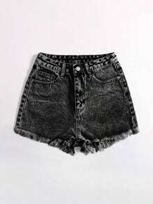 Pantalones cortos vaqueros casuales, estilo minimalista para uso diario - Gris Oscuro - Ver 3
