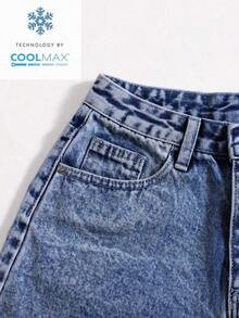 Pantalones cortos vaqueros casuales, estilo minimalista para uso diario - Azul lavado medio 3 - Ver 4