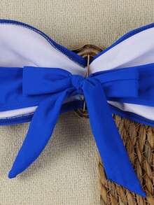 Nuevo conjunto de bikini negro sólido, sexy, elegante, casual, para playa, vacaciones y citas, sin tirantes, para primavera/verano - azul real - Ver 4