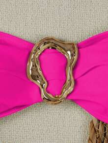 Nuevo conjunto de bikini negro sólido, sexy, elegante, casual, para playa, vacaciones y citas, sin tirantes, para primavera/verano - Rosa - Ver 3