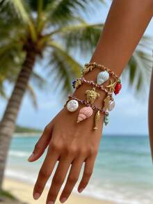 1 pieza Pulsera trenzada con concha cerámica de la serie Océano de acero de titanio, adecuada para la playa - color - Ver 4