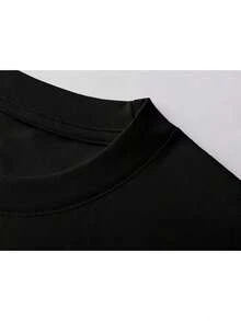 1 camiseta de mujer - Diseño 'Mom', manga corta, cuello redondo, color gris con estampado de letras rosas, ligera para uso casual en verano y primavera, estilo portátil para viajes. |   Diseño minimalista |   Ajuste cómodo 180g 100% algodón - Negro - Ver 4
