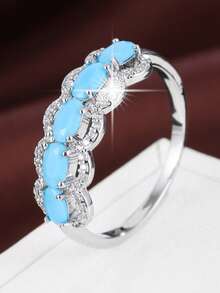 1 chiếc nhẫn nữ kiểu dáng tối giản, thiết kế hoa văn, đính đá Cubic Zirconia. - Nhiều màu - Xem 22